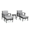 Ensemble de mobilier de jardin en résine tressée noire avec table et repose-pieds(Noir/Gris)