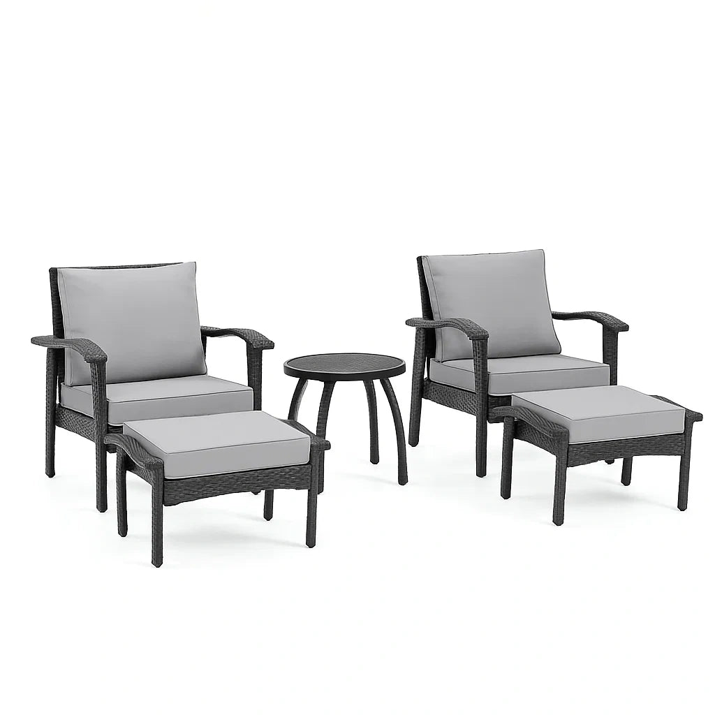 Ensemble de mobilier de jardin en résine tressée noire avec table et repose-pieds(Noir/Gris)
