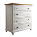 Commode 4 tiroirs en pin massif blanc avec plateau en chêne