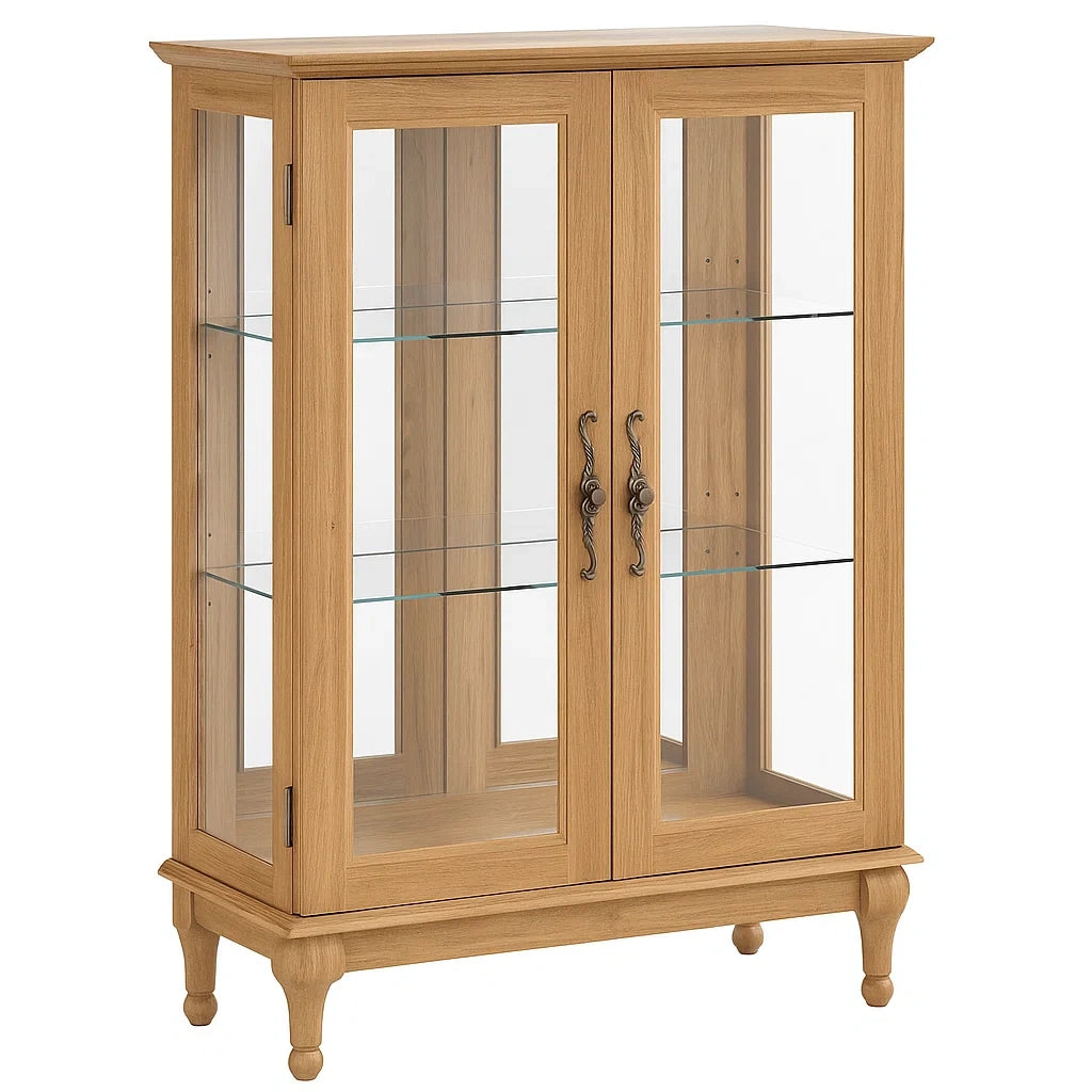 Vitrine en bois chêne et verre trempé 120x80x40 cm(Bois Chêne)