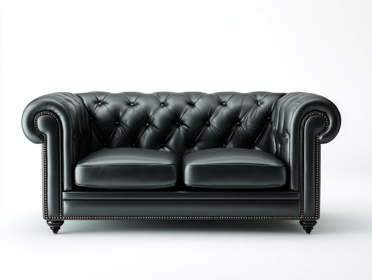 Canapé 2 places cuir véritable 178x92x78 cm - noir - design classique(Noir)