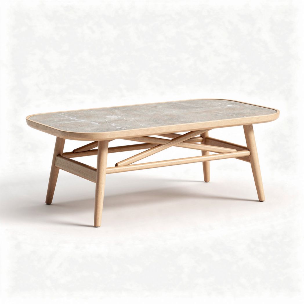 Table basse en bois avec plateau en marbre pour salon - 120 x 60 x 45