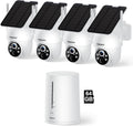 2K Camera Surveillance WiFi Exterieure Solaire, Kit 4 Caméras avec Homebase, Zéro Frais, PTZ 360°, Stockage Local 64G, 4MP Caméra sans Fil avec Détection Mouvement PIR, Vision Nocturne(Blanc)