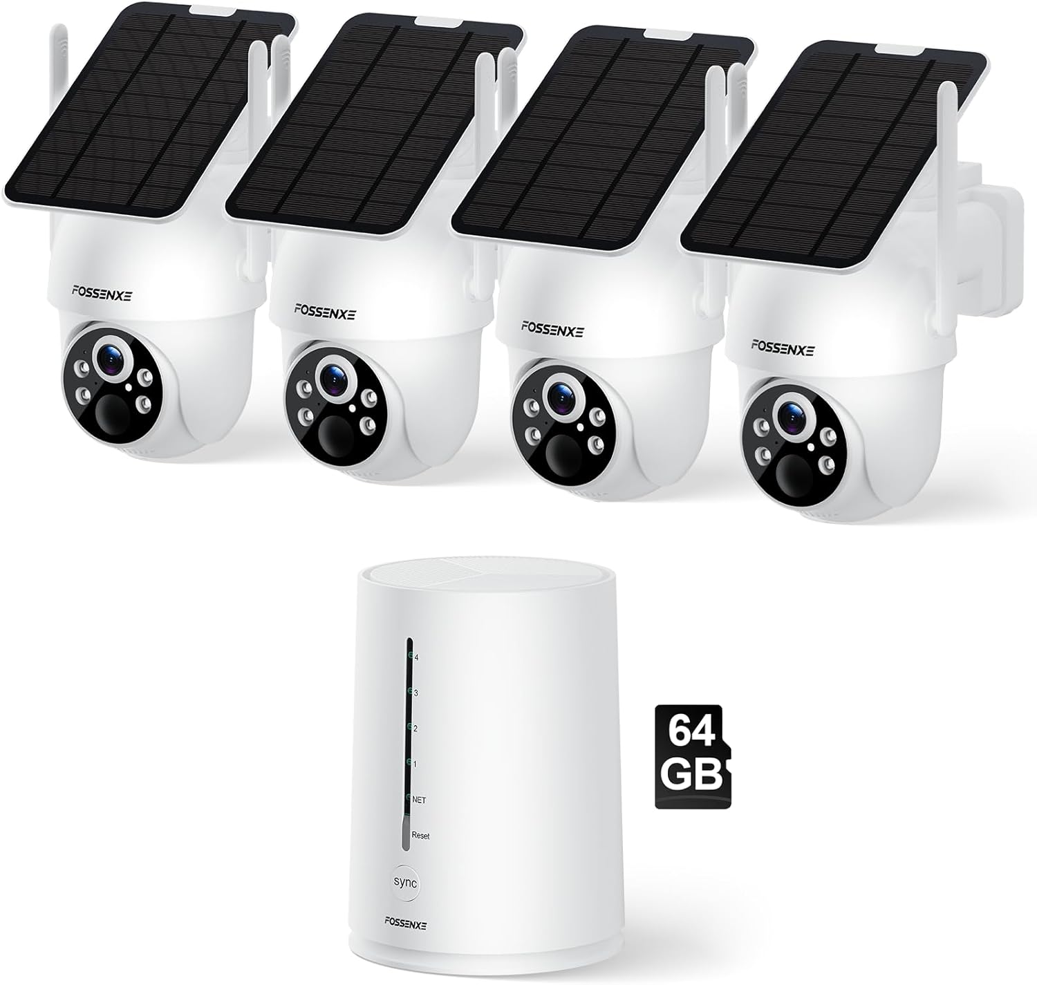2K Camera Surveillance WiFi Exterieure Solaire, Kit 4 Caméras avec Homebase, Zéro Frais, PTZ 360°, Stockage Local 64G, 4MP Caméra sans Fil avec Détection Mouvement PIR, Vision Nocturne(Blanc)
