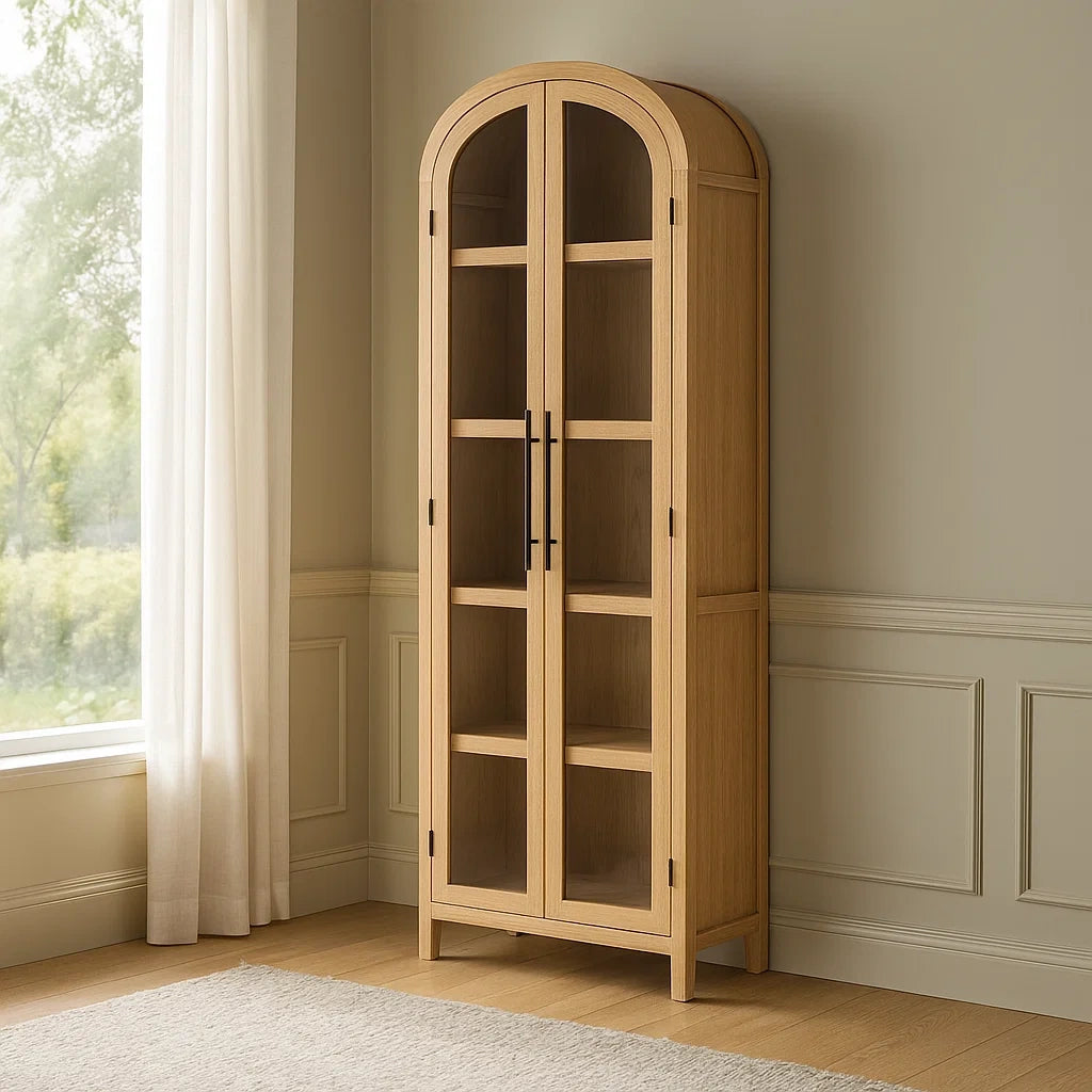 Bibliothèque vitrée en chêne clair avec forme arquée 200 cm(Chêne clair)