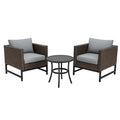 Ensemble de mobilier de jardin en rotin marron avec coussins gris et table ronde en verre(Marron/Gris)