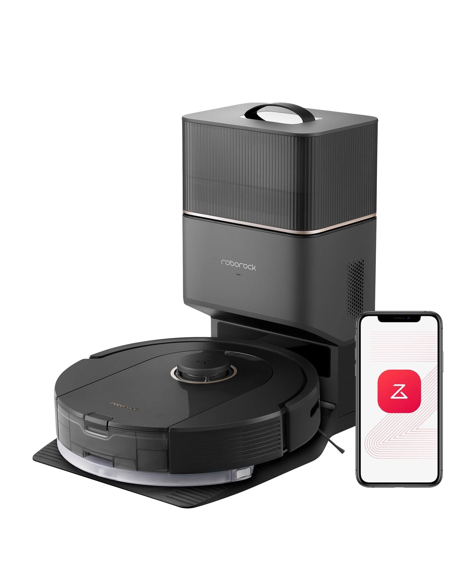 roborock Q5 Pro+ Aspirateur Robot avec Base, DuoRoller, Vidage Automatique, 5500Pa, 2.5L Sac à Poussière, 180ml Réservoir, Robot Aspirateur Laveur,(Noir)