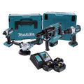 Kit combo batterie Makita DLX 4104 TJ1 Meuleuse d'angle DGA 513 + perceuse à percussion DHP 481 + marteau perforateur DHR 243 + clé à chocs DTD 153 + 3x batteries 5,0 Ah + chargeur + 2x Makpac(défaut)