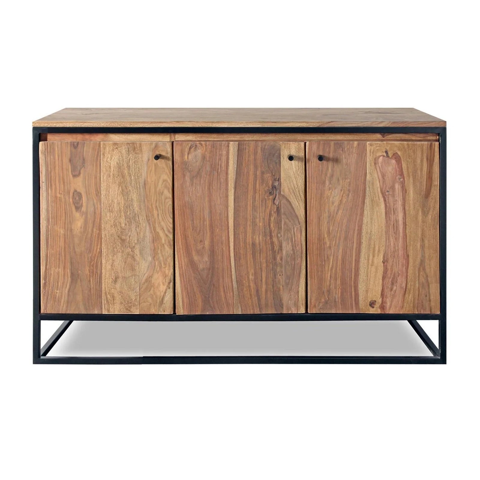 Buffet Nartan avec structure en bois de sheesham, dos en contreplaqué(3 Portes)