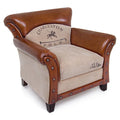 Fauteuil d'intérieur Charleston, structure en bois de manguier, revêtement en toile recyclée et cuir de buffle véritable, 86 x 76 x 77h cm(Charleston)