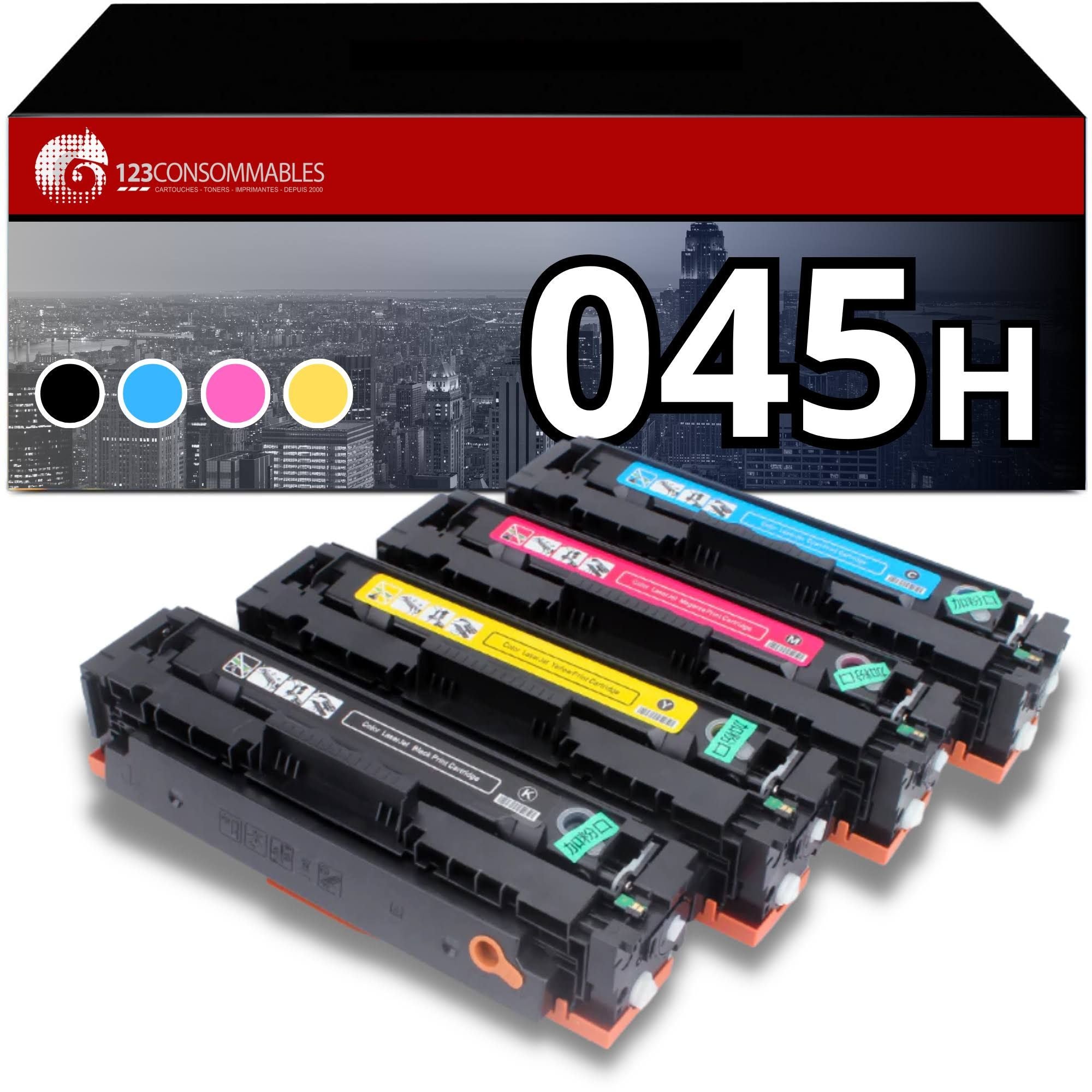 123CONSOMMABLES Pack 4 toners compatibles CANON 054H(Noir/Cyan/Magenta/Jaune)