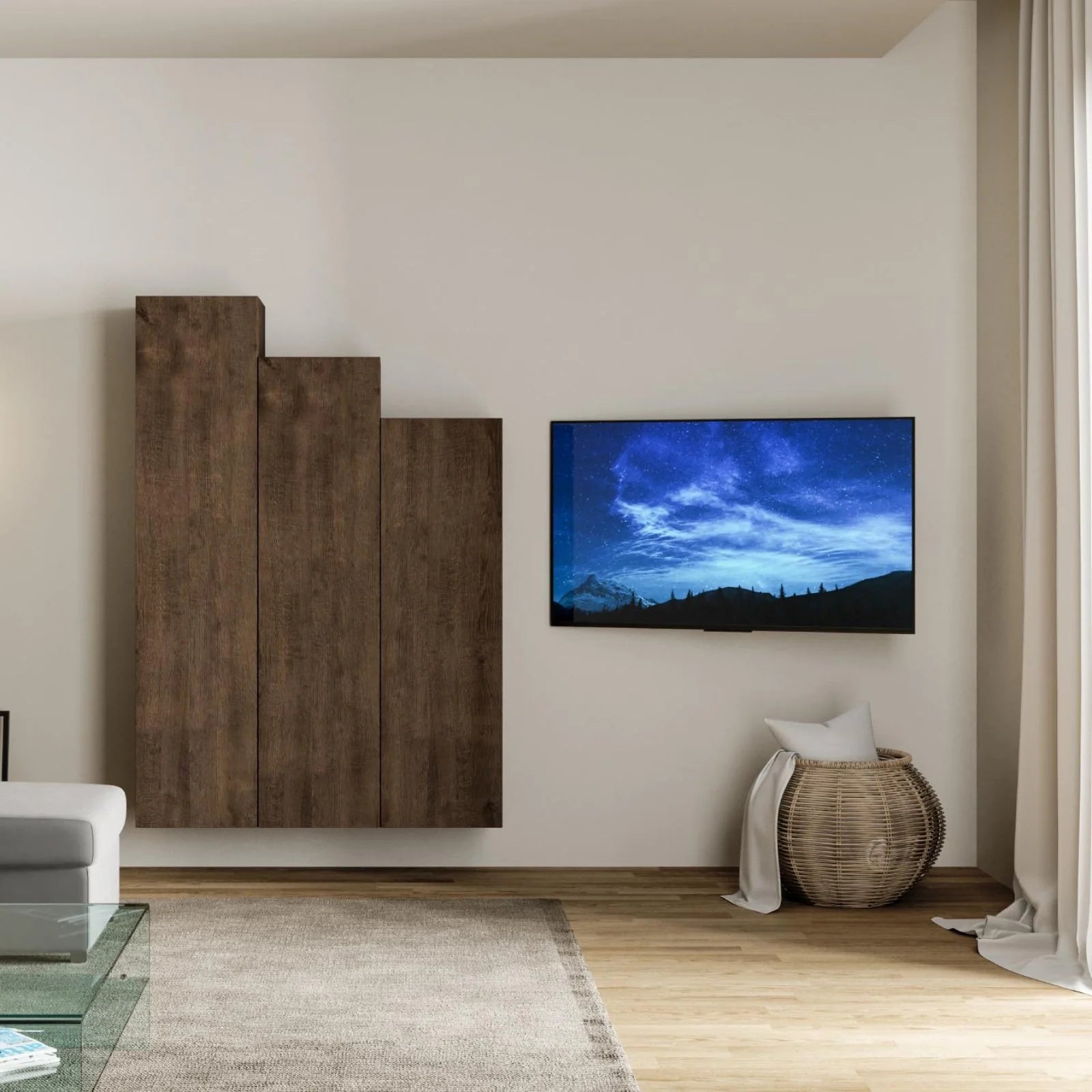 Élément mural pour salon meuble TV avec étagères pour chambre et aménagement intérieur 120 cm