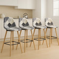 Lot de 4 tabourets de bar tissu patchwork gris/beige pieds bois et structure métallique(Gris/Beige)