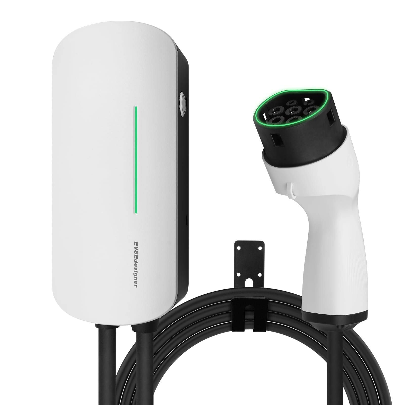 Evsedesigner Wallbox 7.4KW Type 2 Electric Vehicle Home Charging Station Single PHASE Cable 6m Outdoor and Indoor Use(Blanc/Noir)