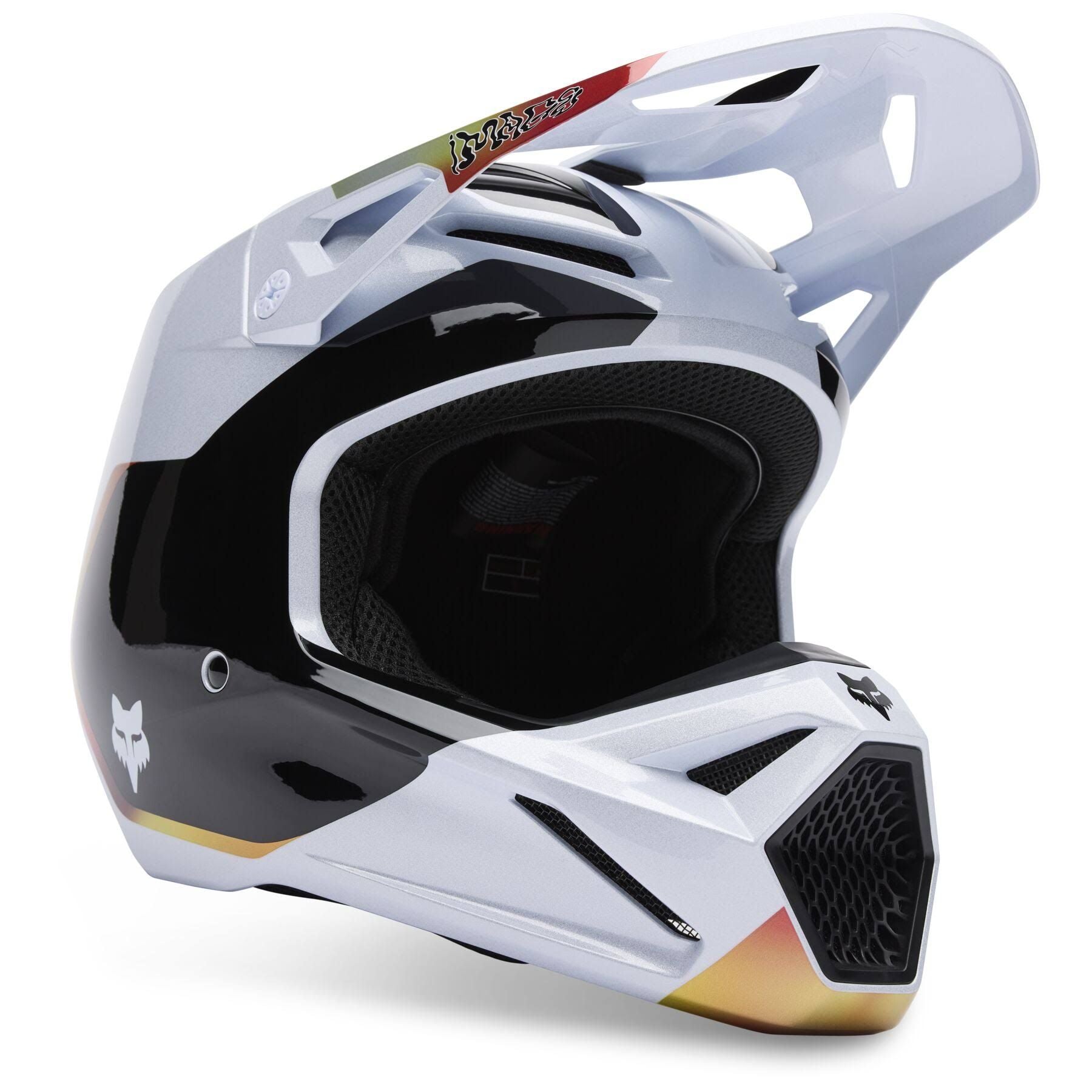 Casque cross Fox V1 Hello Future(Noir/Blanc/Orange)