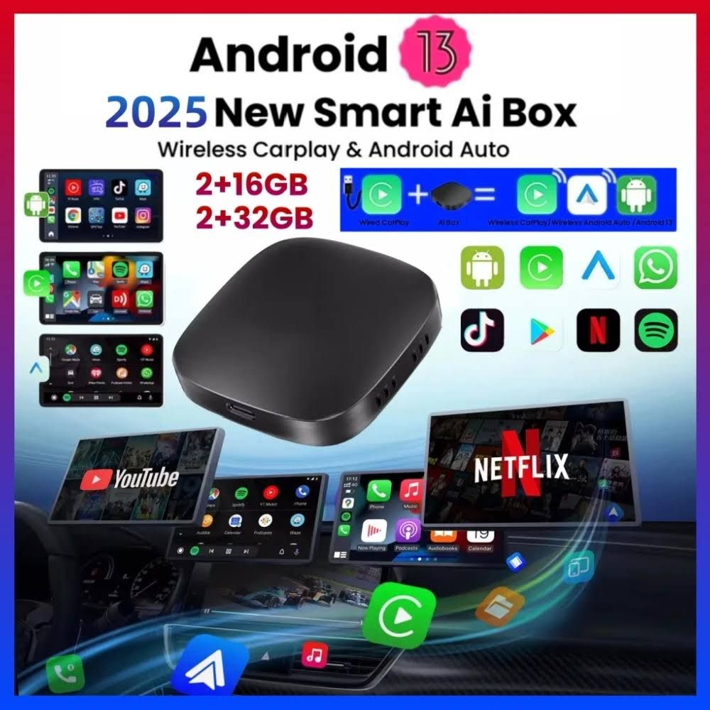 2025 Smart CarPlay Ai Box Android 13 TV Box Wifi Sans Fil Android Auto Magasin De Jeu Intégré Pour Netflix YouTube OEM CarPlay Voitures - Aliexpress(Noir)