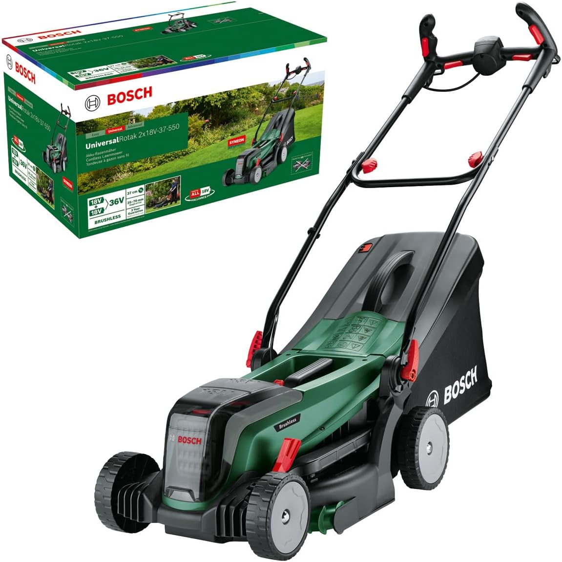 Bosch Tondeuse à Gazon sans Fil - UniversalRotak 2x18V-37-550 (Jusqu’à 500 m2 avec 2 Batteries de 4,0 Ah ; système 18V ; Largeur de Coupe : 37 cm ; sans Batterie)