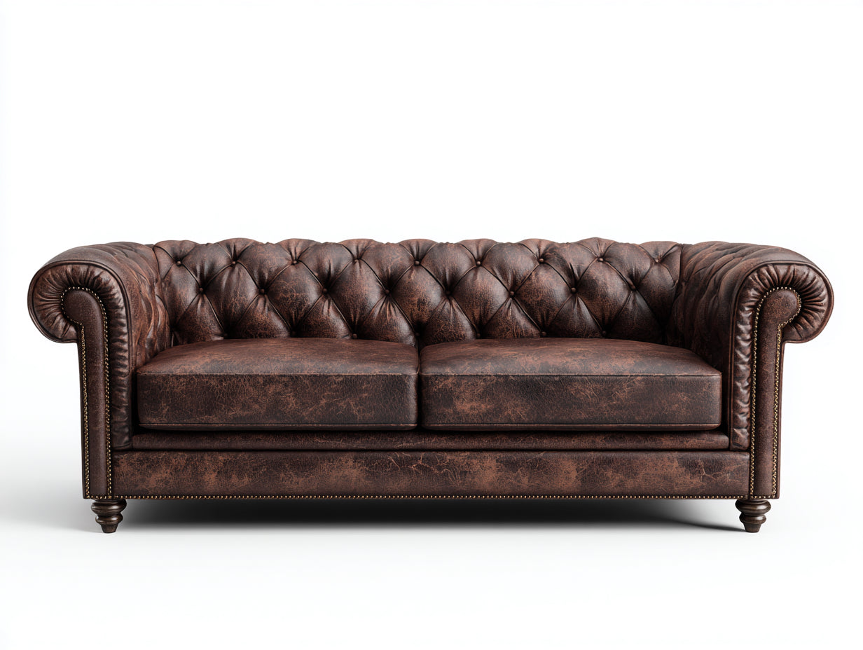 Canapé 2 places cuir véritable marron vieilli 175x90x78 cm - marron - design Chesterfield(Marron)