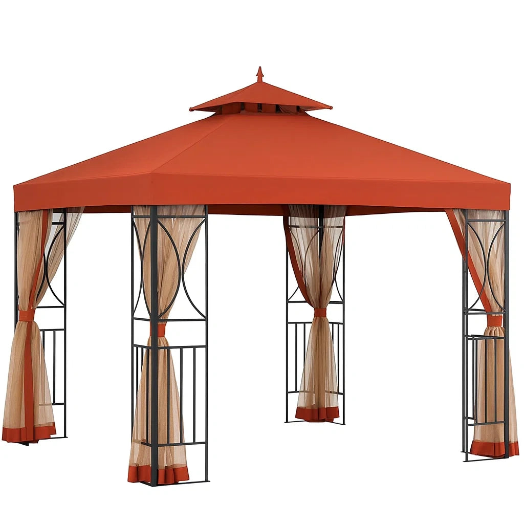 Tonnelle en métal et polyester rouge(Rouge/Beige)